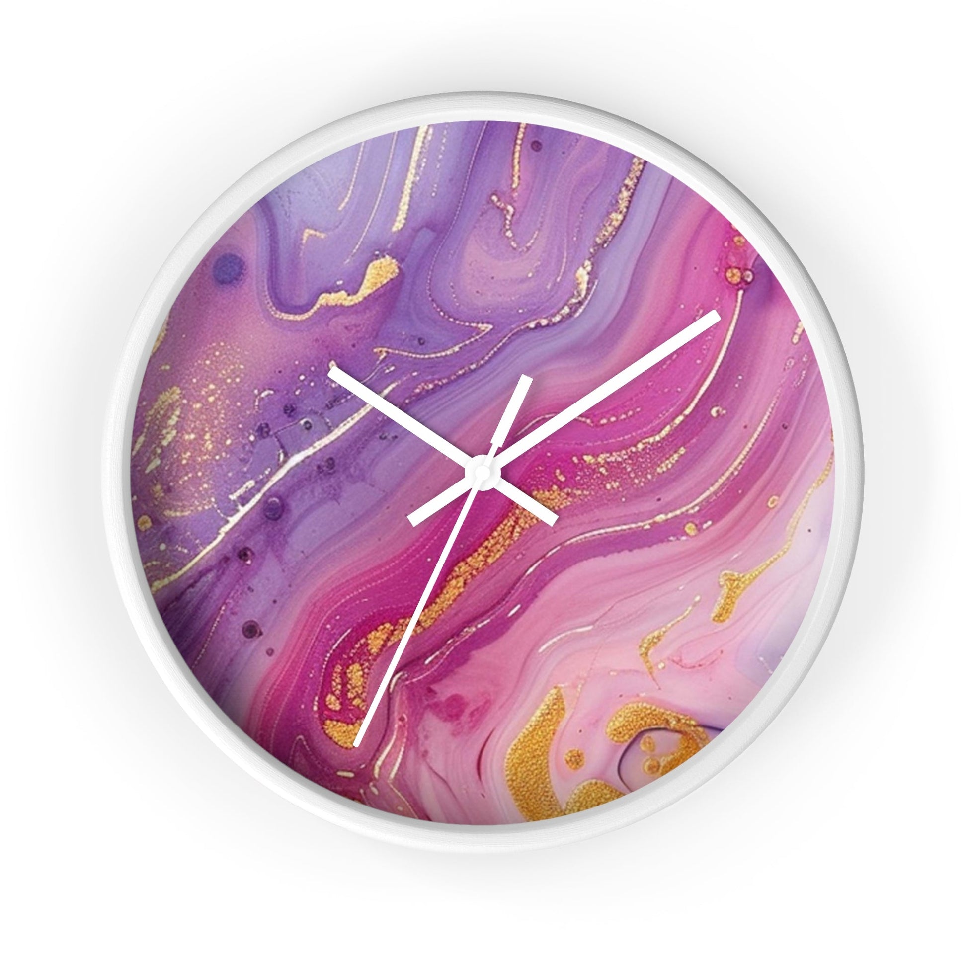 Pink and Purple Marble Gold Wall Clock, Artsulli - Art is Long, Life is Short, Home Decor, Color, White Base, Hands, White, Size, 10", 25509073342587851380