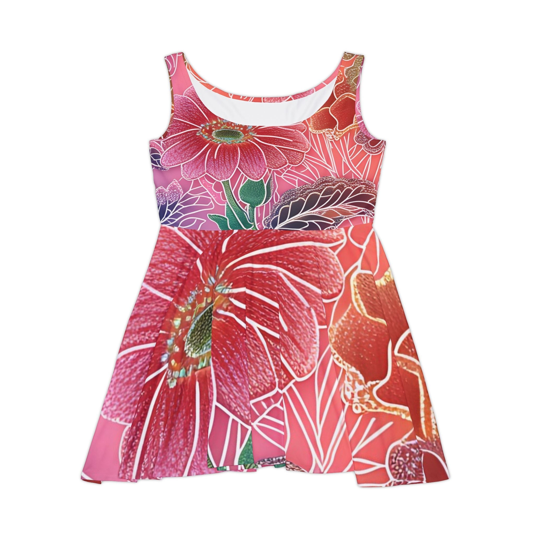 Printify Pink and Red Floral Skater Dress 2025