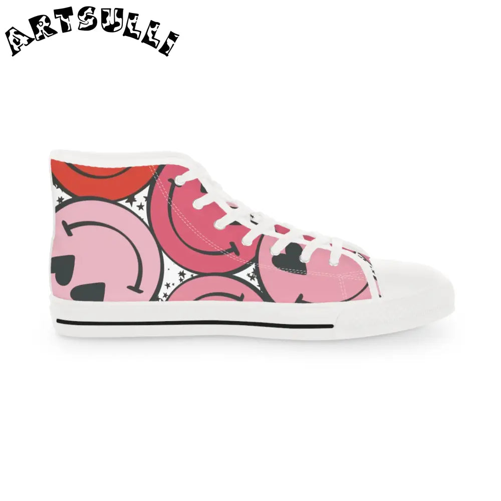 Pink and Red Smiley High Tops with Hi-Poly Deodorant Memory, Artsulli - Art is Long, Life is Short, Shoes, , , , , , , 