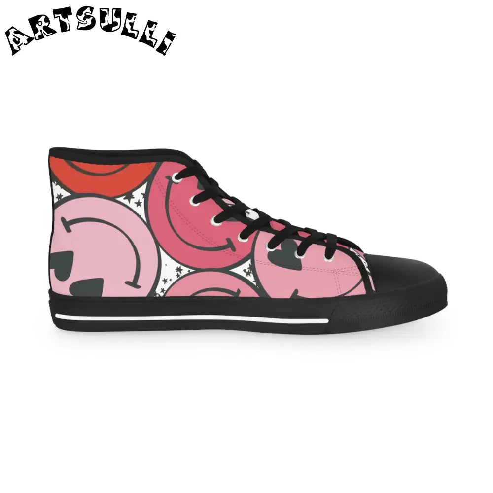 Pink and Red Smiley High Tops with Hi-Poly Deodorant Memory, Artsulli - Art is Long, Life is Short, Shoes, , , , , , , 