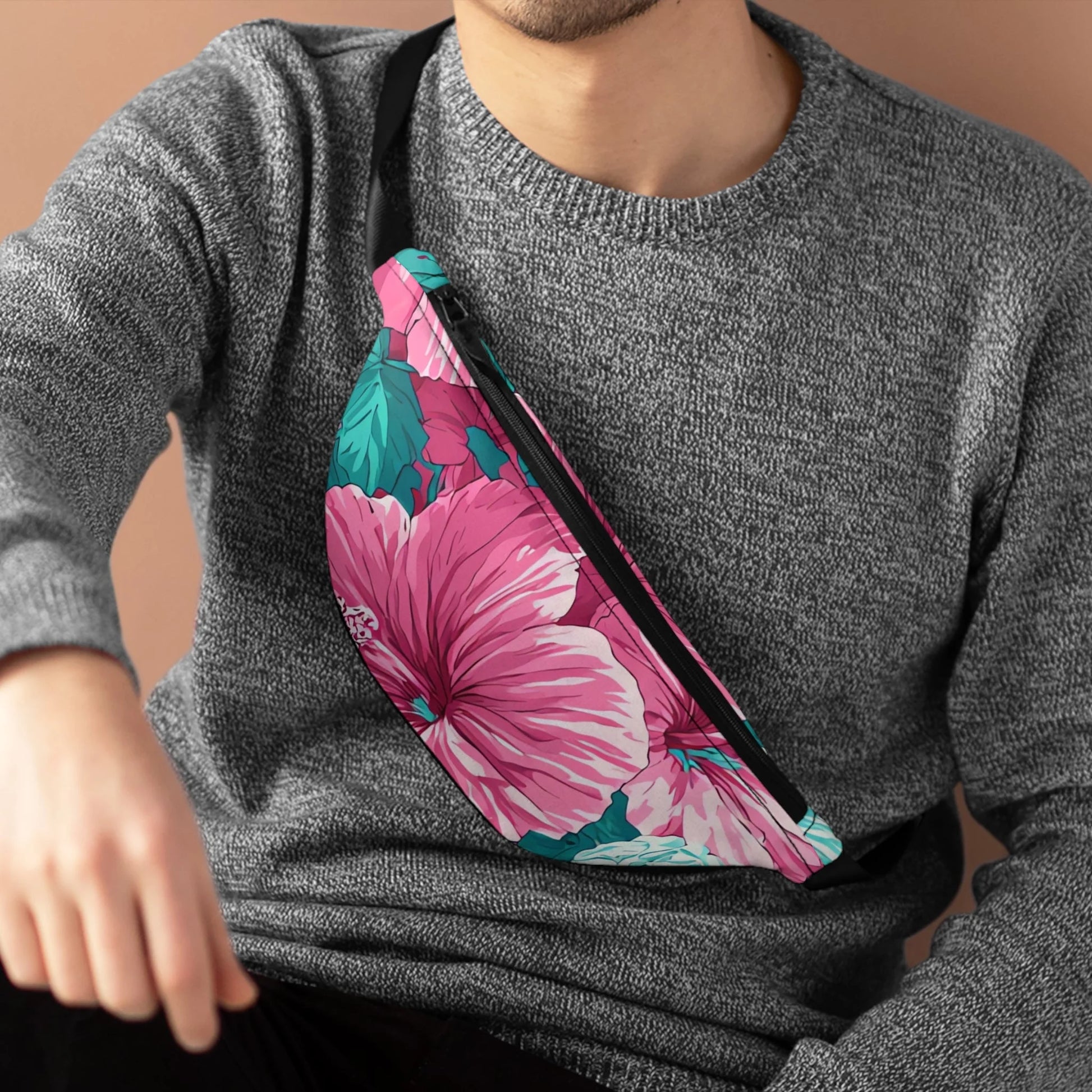 Pink and Teal Floral Fanny Pack, Artsulli - Art is Long, Life is Short, Bags, , , , , , , 