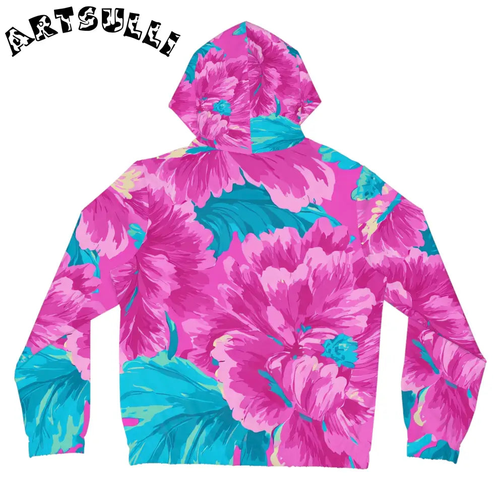 JAKKOUTTHEBXX Pink and Teal Floral Womens Zip Hoodie 2025