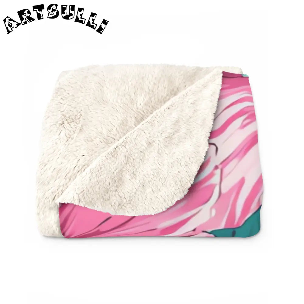 Pink and Teal Hibiscus Cozy Fleece Blanket, Artsulli - Art is Long, Life is Short, Home Decor, , , , , , , 