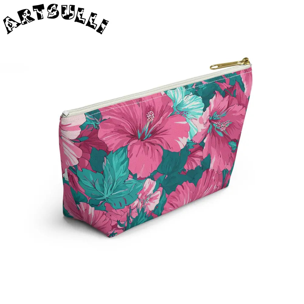 Pink and Teal Hibiscus T-Bottom Pouch, Artsulli - Art is Long, Life is Short, Bags, , , , , , , 