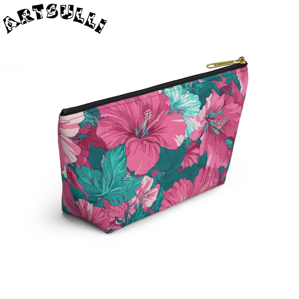 Pink and Teal Hibiscus T-Bottom Pouch, Artsulli - Art is Long, Life is Short, Bags, , , , , , , 