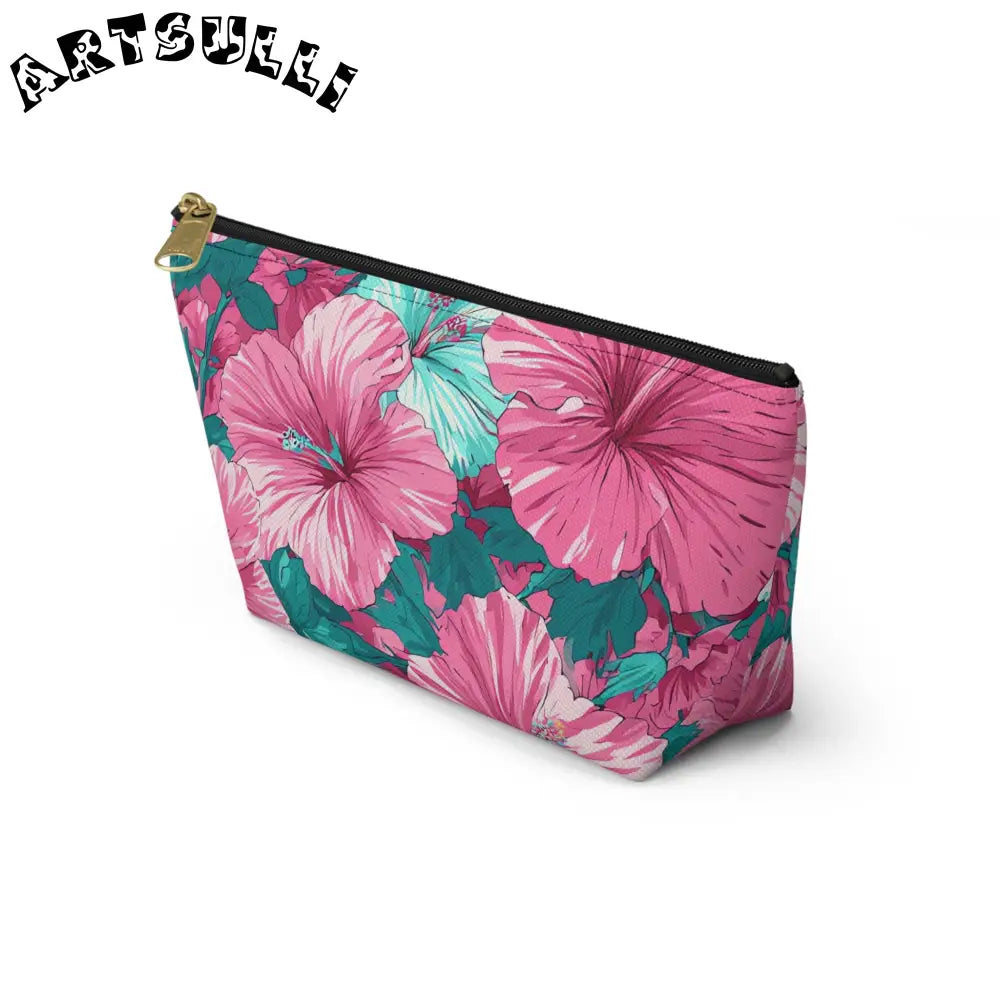 Pink and Teal Hibiscus T-Bottom Pouch, Artsulli - Art is Long, Life is Short, Bags, , , , , , , 