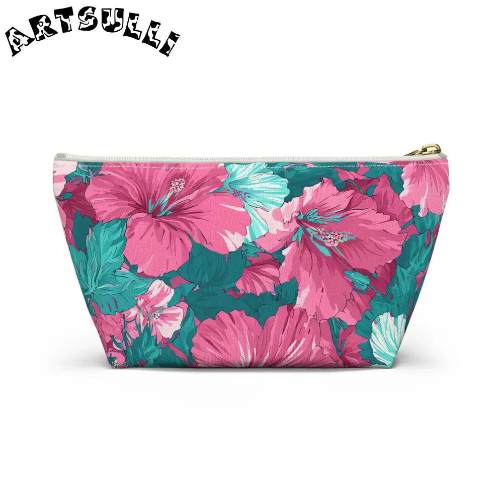 Pink and Teal Hibiscus T-Bottom Pouch, Artsulli - Art is Long, Life is Short, Bags, , , , , , , 