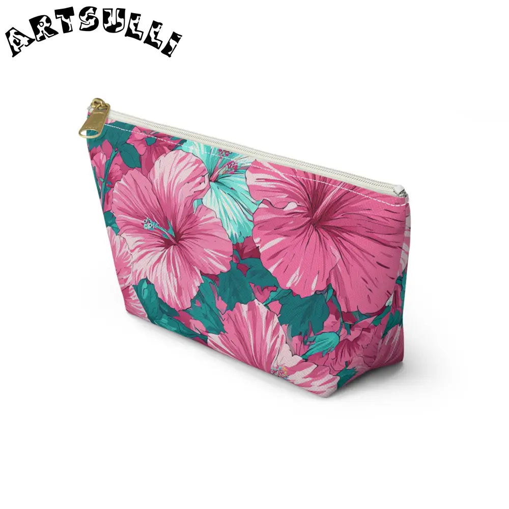 Pink and Teal Hibiscus T-Bottom Pouch, Artsulli - Art is Long, Life is Short, Bags, , , , , , , 