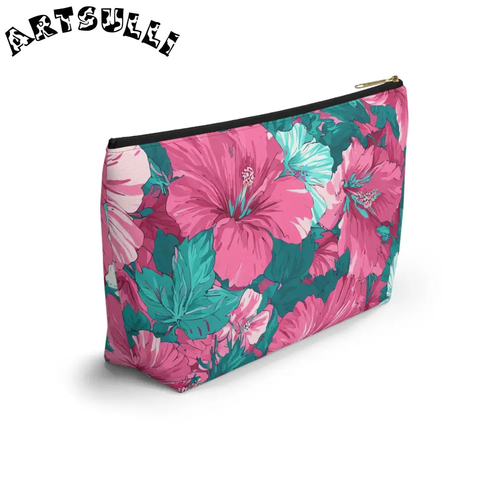 Pink and Teal Hibiscus T-Bottom Pouch, Artsulli - Art is Long, Life is Short, Bags, , , , , , , 