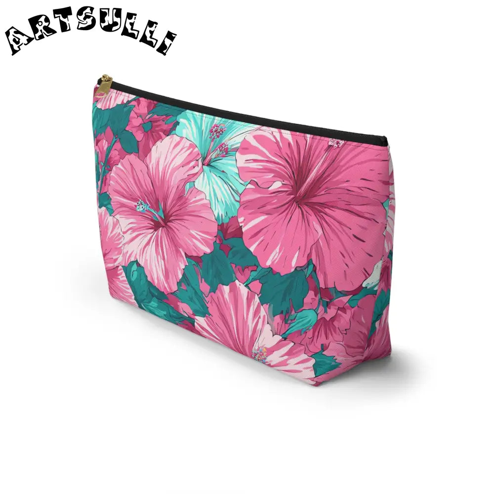 Pink and Teal Hibiscus T-Bottom Pouch, Artsulli - Art is Long, Life is Short, Bags, , , , , , , 