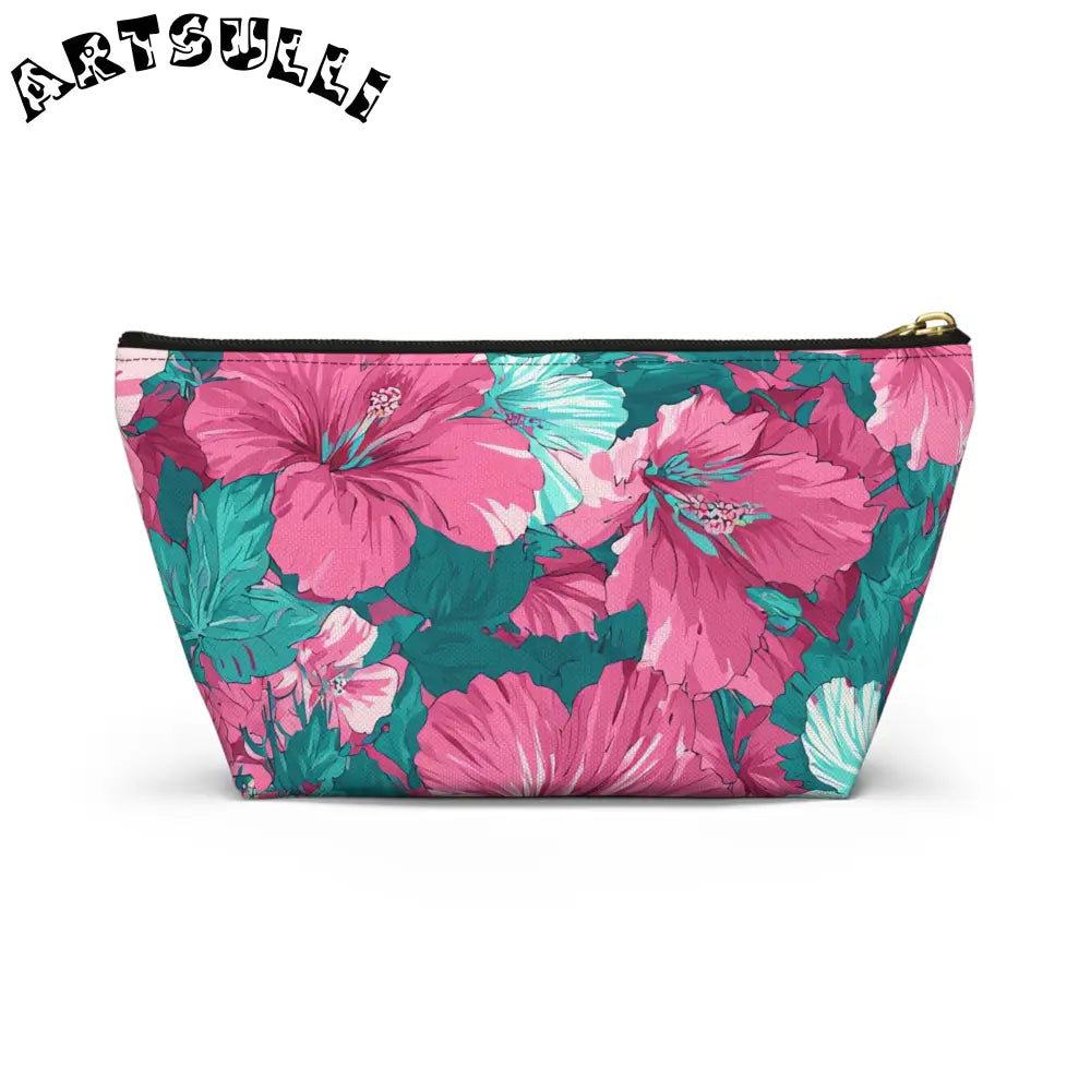 Pink and Teal Hibiscus T-Bottom Pouch, Artsulli - Art is Long, Life is Short, Bags, , , , , , , 
