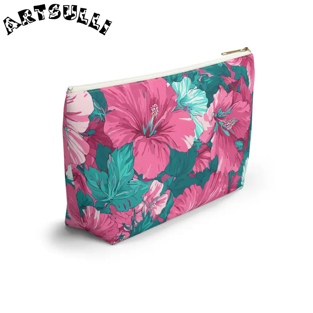 Pink and Teal Hibiscus T-Bottom Pouch, Artsulli - Art is Long, Life is Short, Bags, , , , , , , 