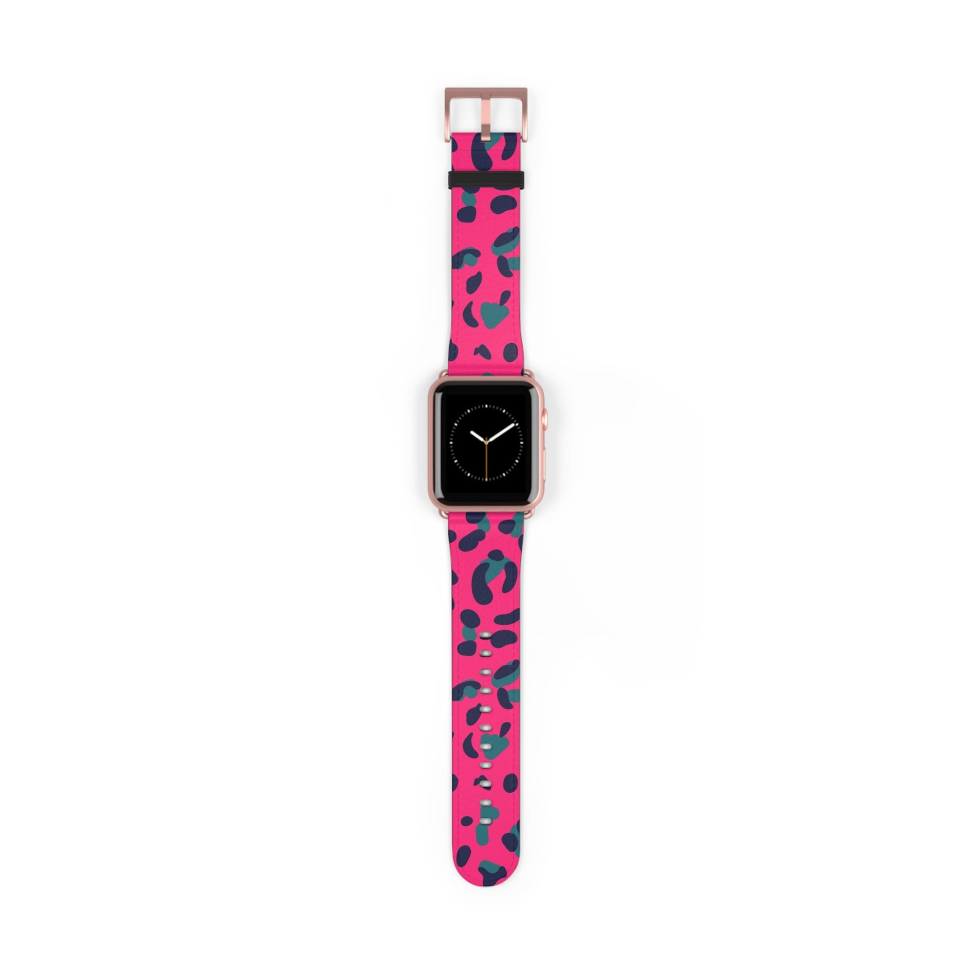 Pink and Teal Leopard Print Apple Watch Band, Artsulli - Art is Long, Life is Short, Accessories, Size, 42 - 45 mm, Color, Rose Gold Matte, , , 24990808890105028833