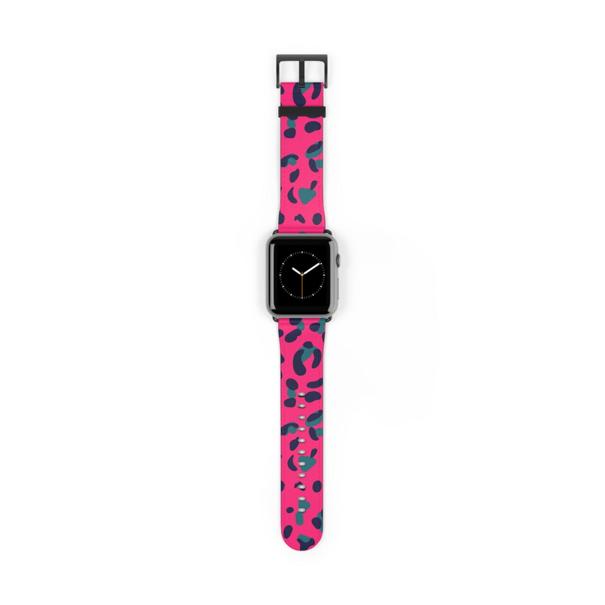 Pink and Teal Leopard Print Apple Watch Band, Artsulli - Art is Long, Life is Short, Accessories, Size, 42 - 45 mm, Color, Black Matte, , , 13701747884783697741