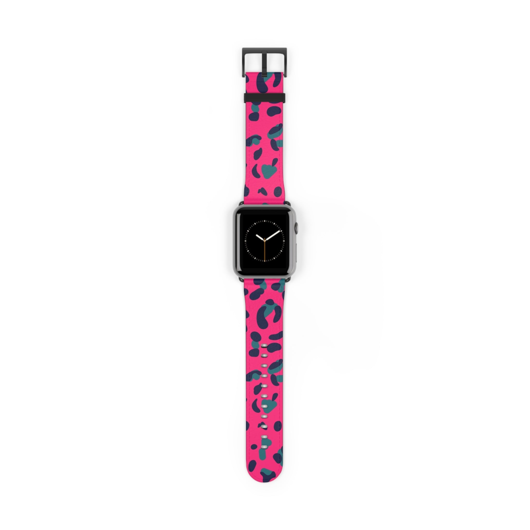 Pink and Teal Leopard Print Apple Watch Band, Artsulli - Art is Long, Life is Short, Accessories, Size, 42 - 45 mm, Color, Black Matte, , , 13701747884783697741