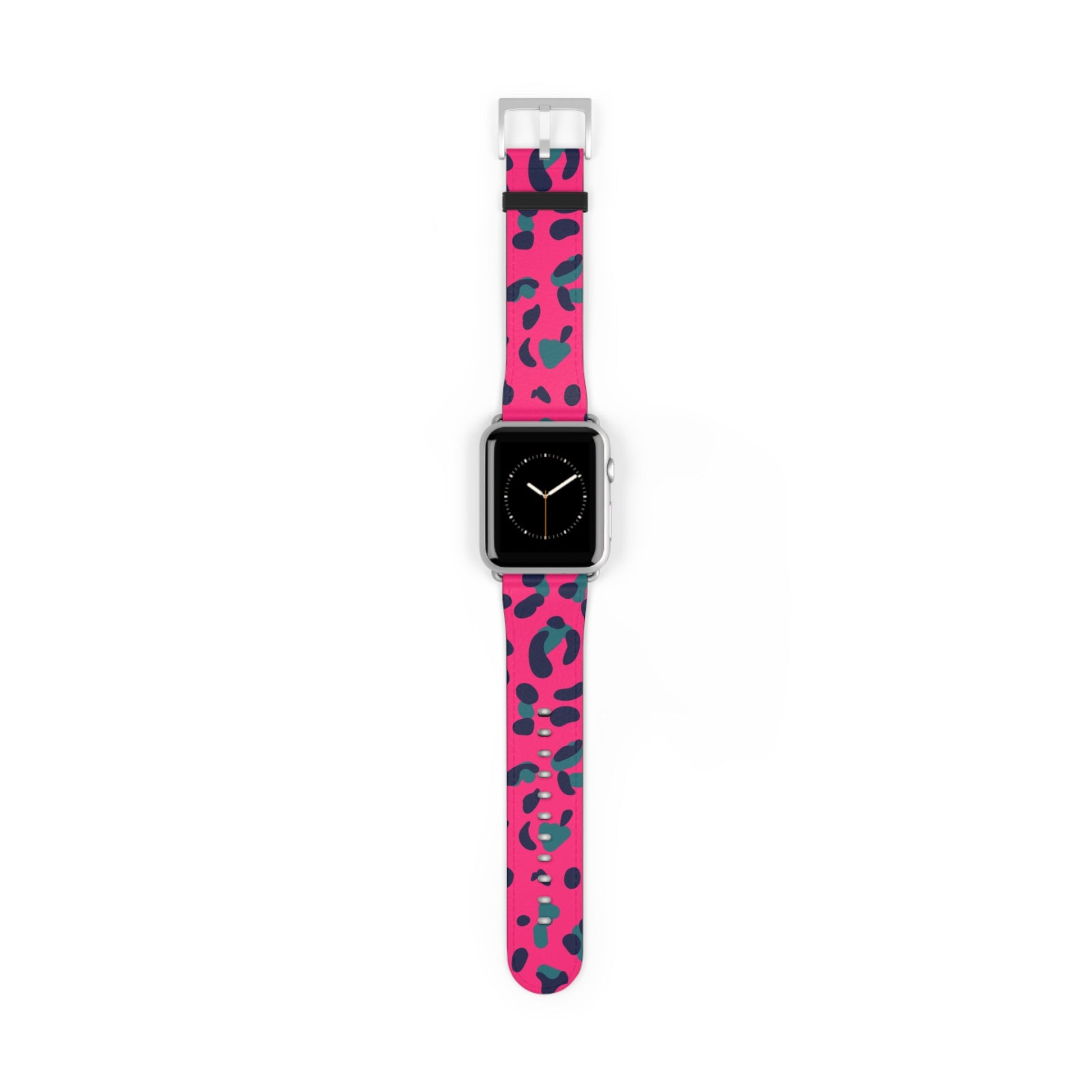 Pink and Teal Leopard Print Apple Watch Band, Artsulli - Art is Long, Life is Short, Accessories, Size, 42 - 45 mm, Color, Silver Matte, , , 86786926200349209251
