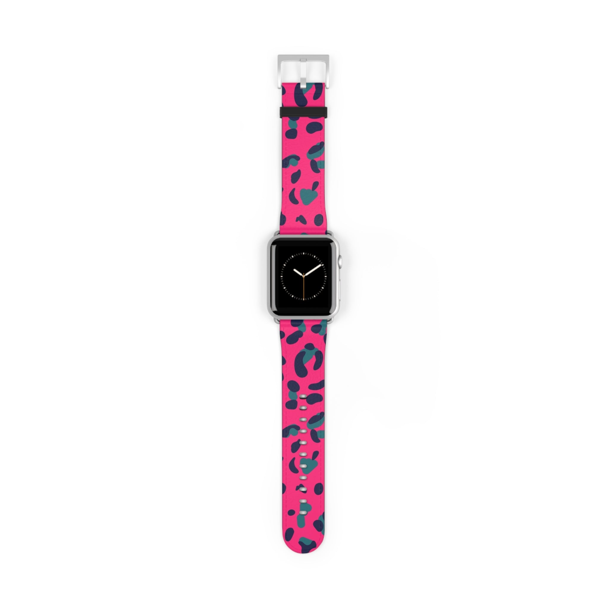 Pink and Teal Leopard Print Apple Watch Band, Artsulli - Art is Long, Life is Short, Accessories, Size, 42 - 45 mm, Color, Silver Matte, , , 86786926200349209251