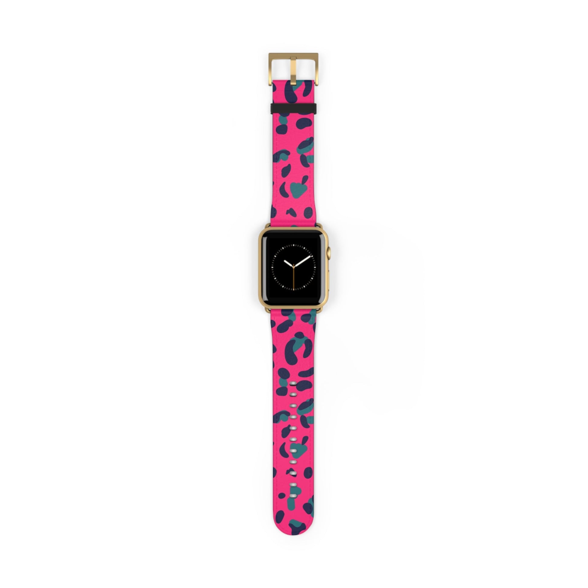 Pink and Teal Leopard Print Apple Watch Band, Artsulli - Art is Long, Life is Short, Accessories, Size, 42 - 45 mm, Color, Gold Matte, , , 31055642410721174884