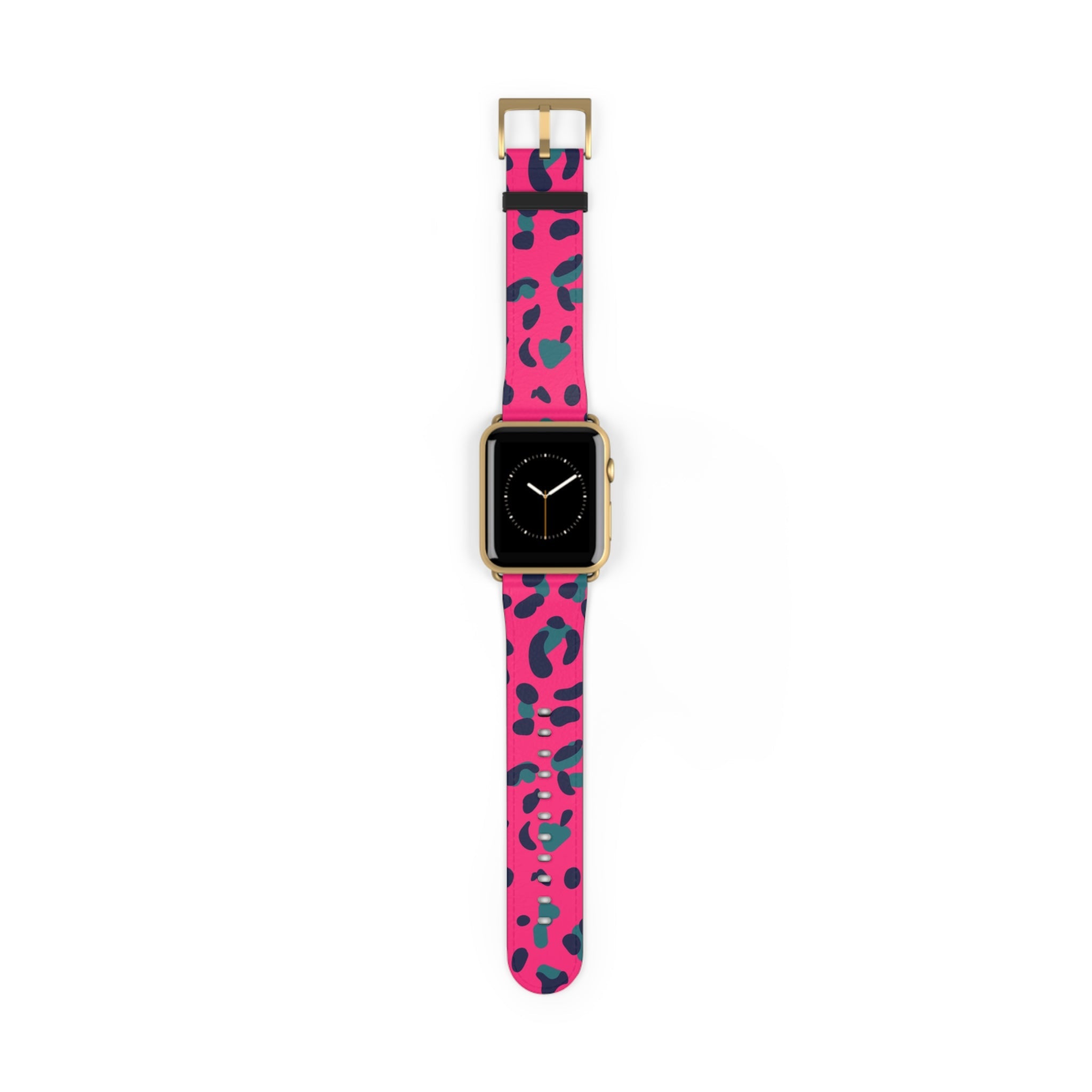 Pink and Teal Leopard Print Apple Watch Band, Artsulli - Art is Long, Life is Short, Accessories, Size, 42 - 45 mm, Color, Gold Matte, , , 31055642410721174884