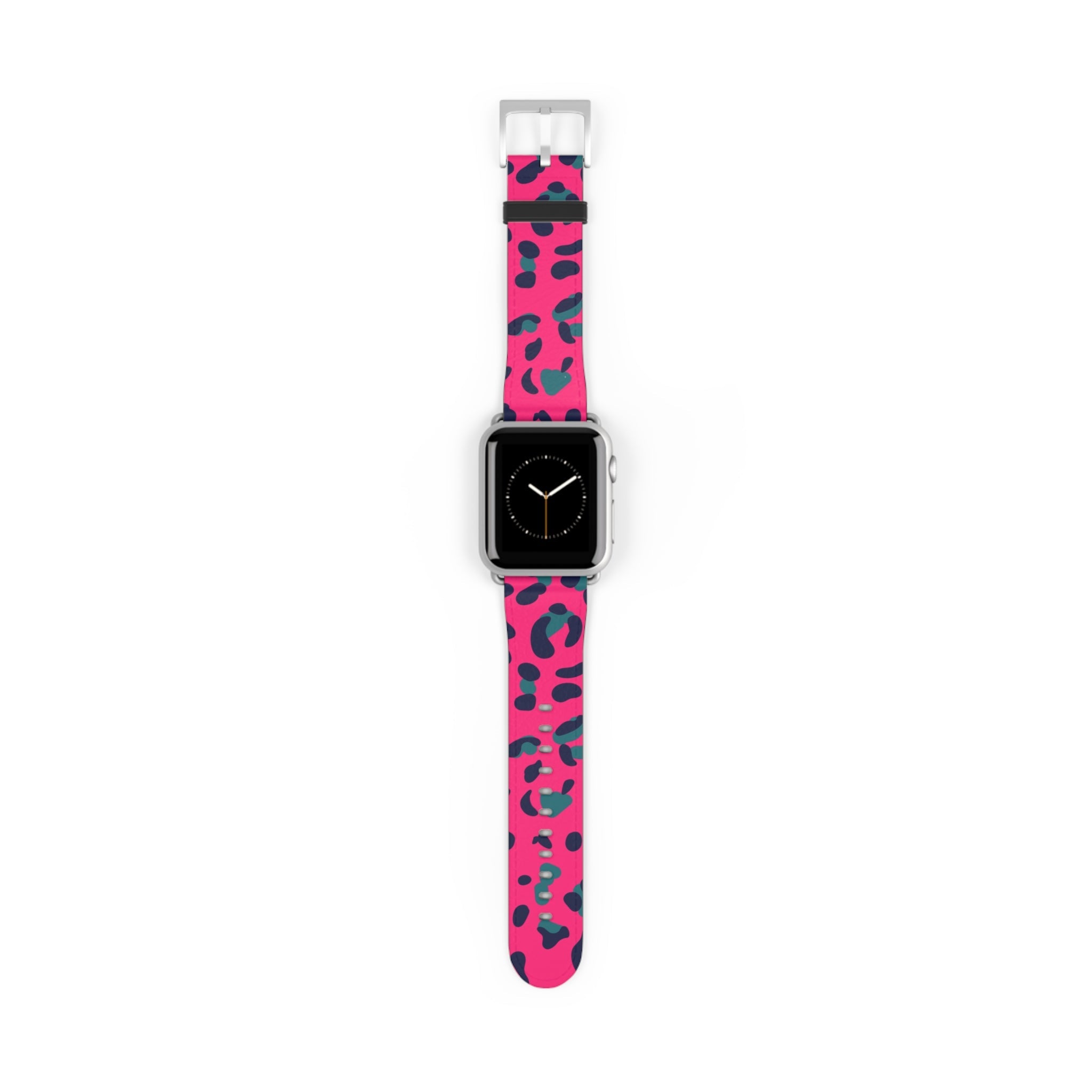 Pink and Teal Leopard Print Apple Watch Band, Artsulli - Art is Long, Life is Short, Accessories, Size, 38 - 41 mm, Color, Silver Matte, , , 20051450564715754083
