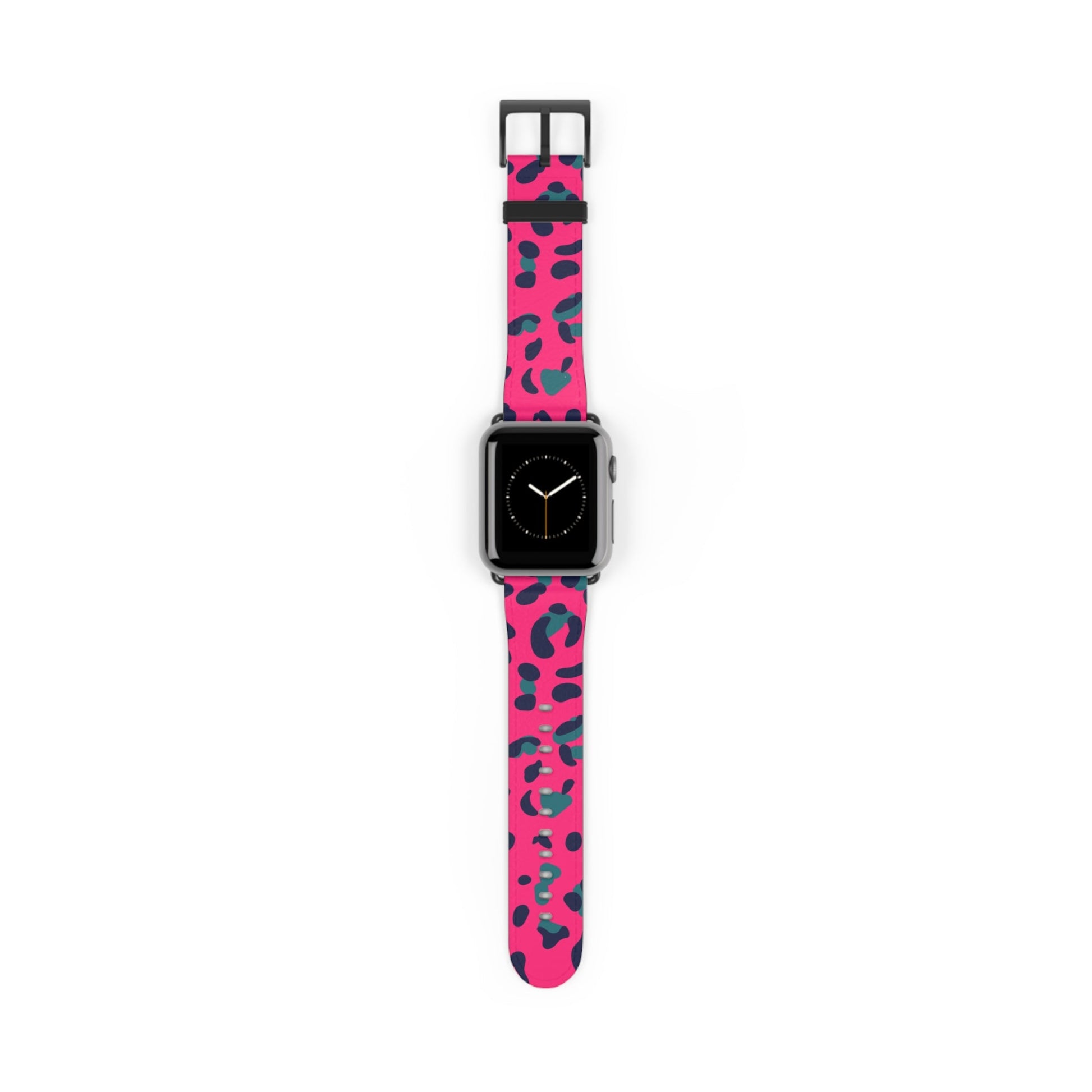Pink and Teal Leopard Print Apple Watch Band, Artsulli - Art is Long, Life is Short, Accessories, Size, 38 - 41 mm, Color, Black Matte, , , 29413660644474533751