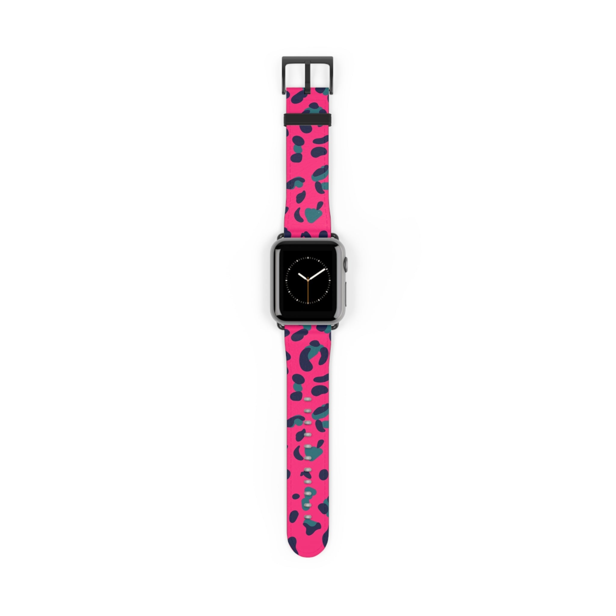 Pink and Teal Leopard Print Apple Watch Band, Artsulli - Art is Long, Life is Short, Accessories, Size, 38 - 41 mm, Color, Black Matte, , , 29413660644474533751