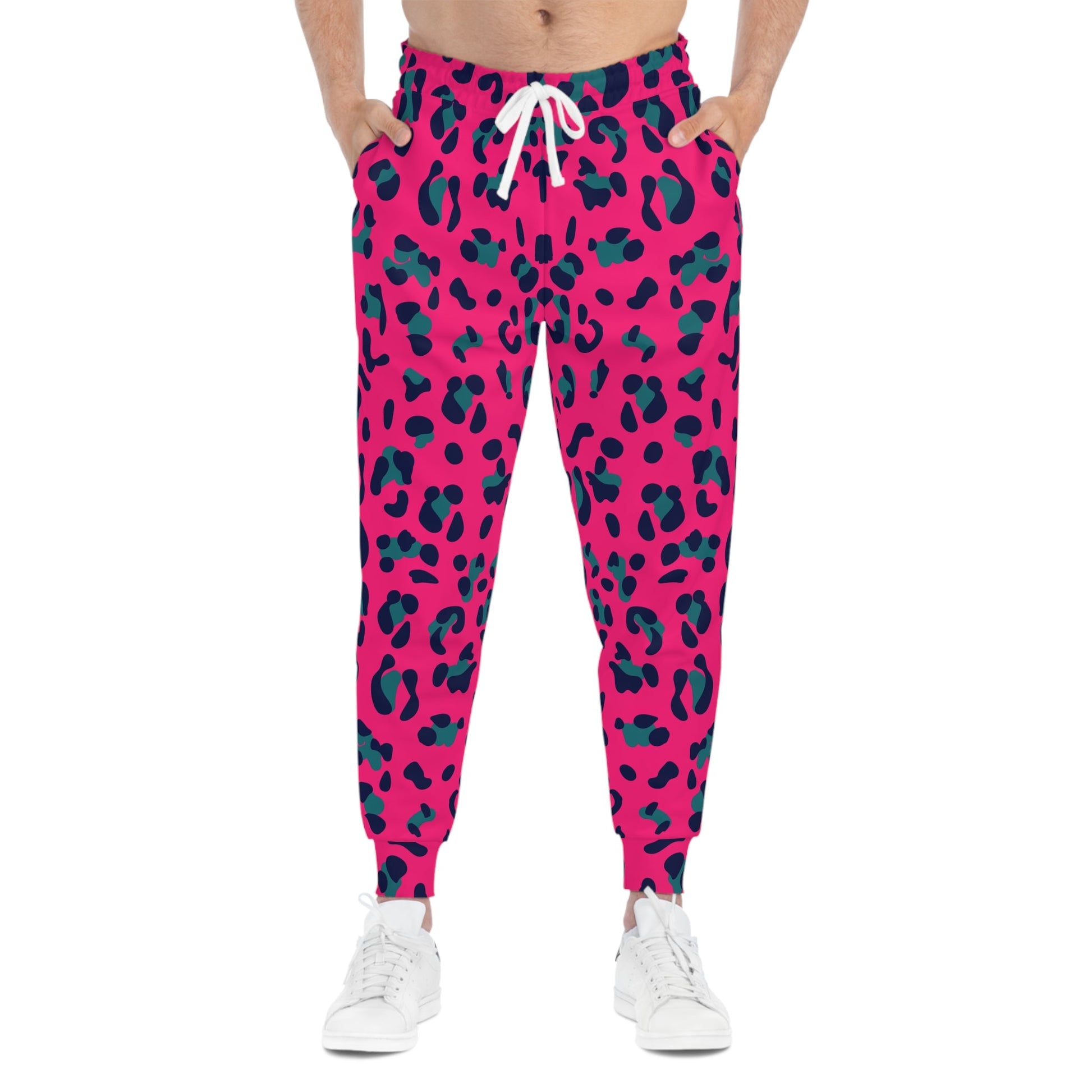 Pink and Teal Leopard Print Joggers, Artsulli - Art is Long, Life is Short, All Over Prints, , , , , , , 