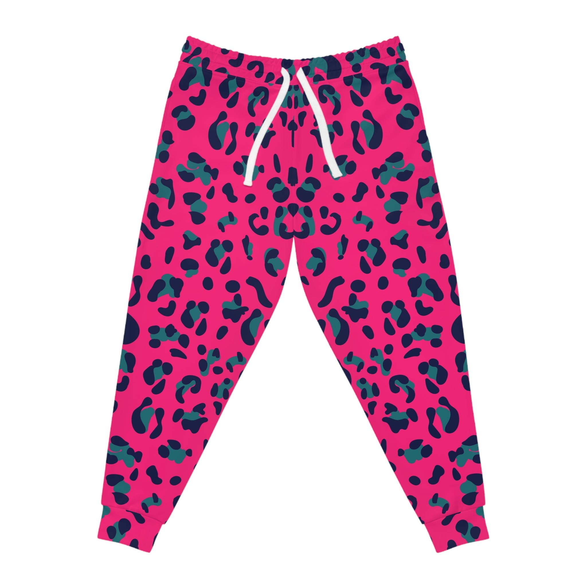 Pink and Teal Leopard Print Joggers, Artsulli - Art is Long, Life is Short, All Over Prints, Size, S, Color, Seam thread color automatically matched to design, , , 93840050809846766932