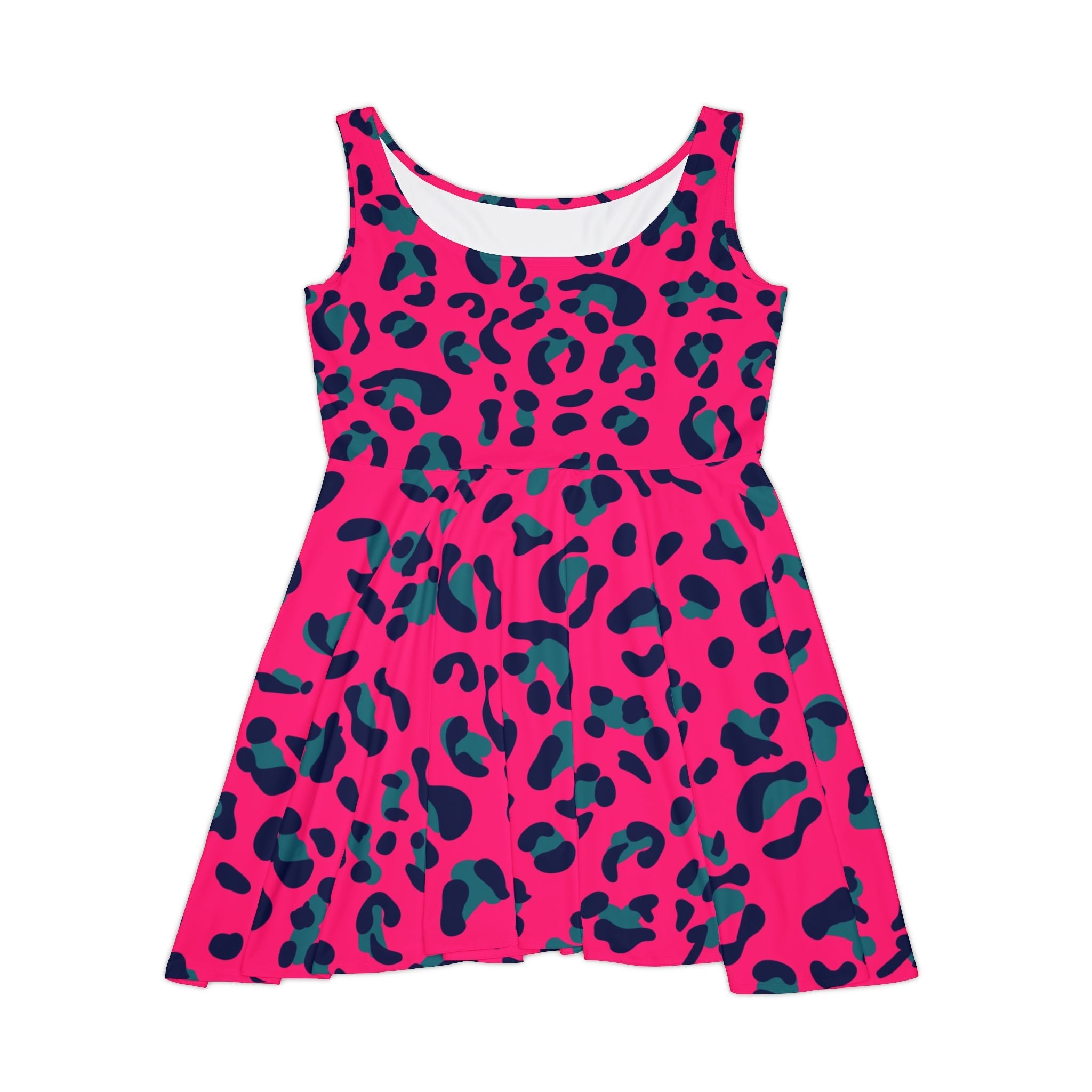 Pink and Teal Leopard Skater Dress, Artsulli - Art is Long, Life is Short, All Over Prints, Size, XS, , , , , 16363514801780985451