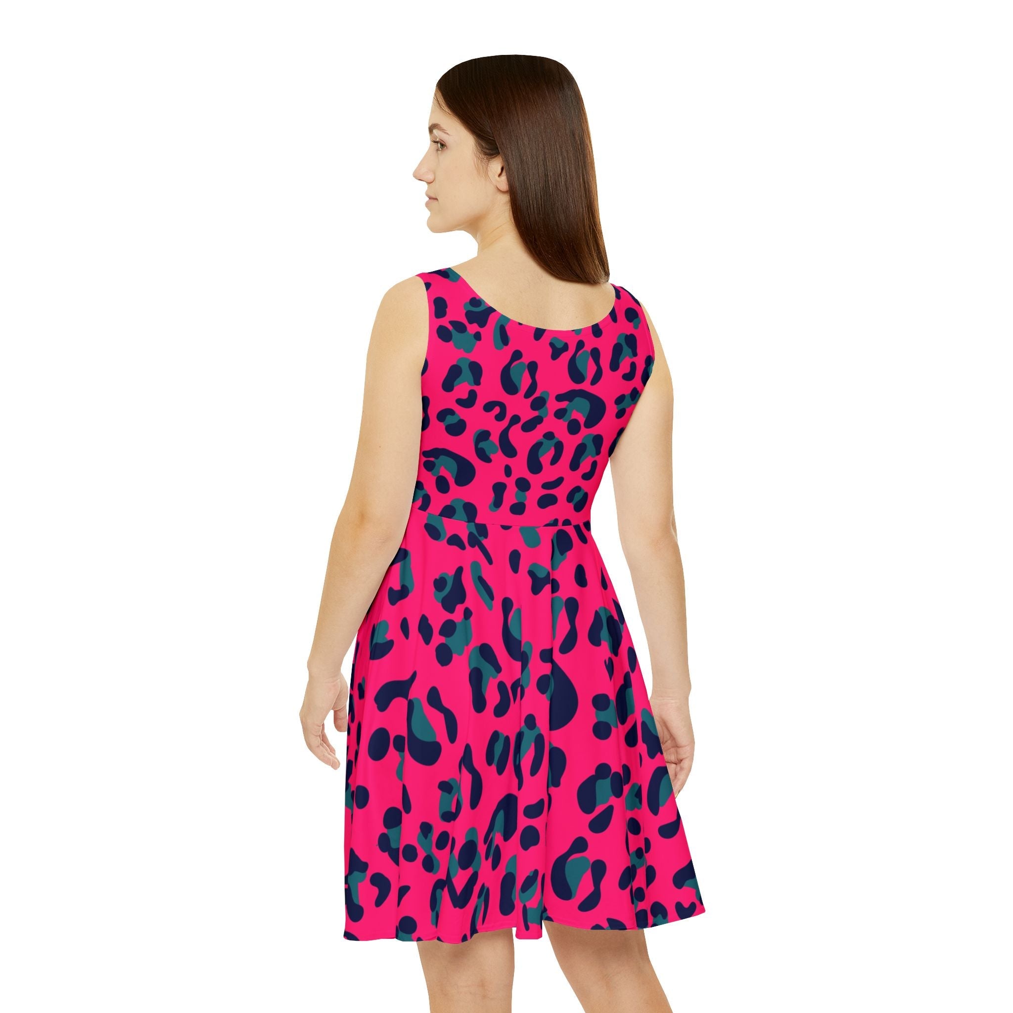 Pink and Teal Leopard Skater Dress, Artsulli - Art is Long, Life is Short, All Over Prints, , , , , , , 