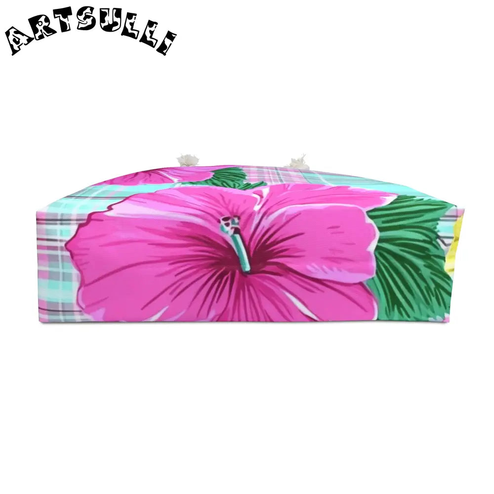 Pink and Teal Plaid Floral Weekender Tote Bag, Artsulli - Art is Long, Life is Short, Bags, , , , , , , 