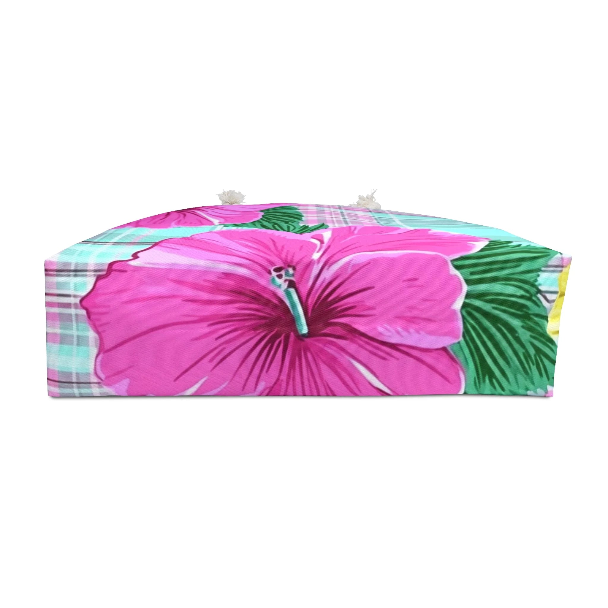 Pink and Teal Plaid Floral Weekender Tote Bag, Artsulli - Art is Long, Life is Short, Bags, , , , , , , 