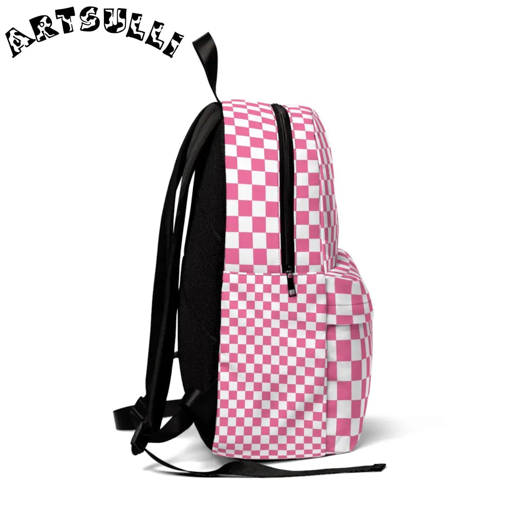 Pink and White Checkerboard Backpack, Artsulli - Art is Long, Life is Short, Bags, , , , , , , 