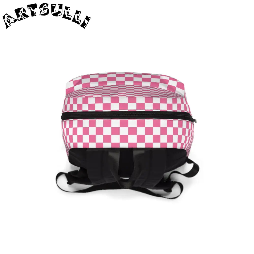 Pink and White Checkerboard Backpack, Artsulli - Art is Long, Life is Short, Bags, , , , , , , 