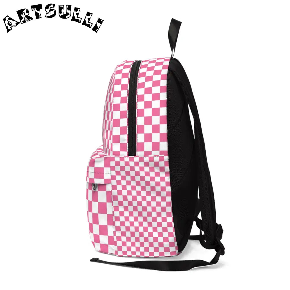Pink and White Checkerboard Backpack, Artsulli - Art is Long, Life is Short, Bags, , , , , , , 