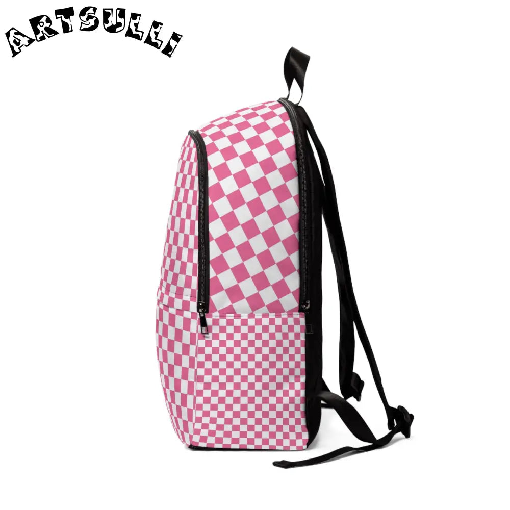 Pink and White Checkerboard Backpack with Adjustable Shoulder Straps, Artsulli - Art is Long, Life is Short, Bags, , , , , , , 
