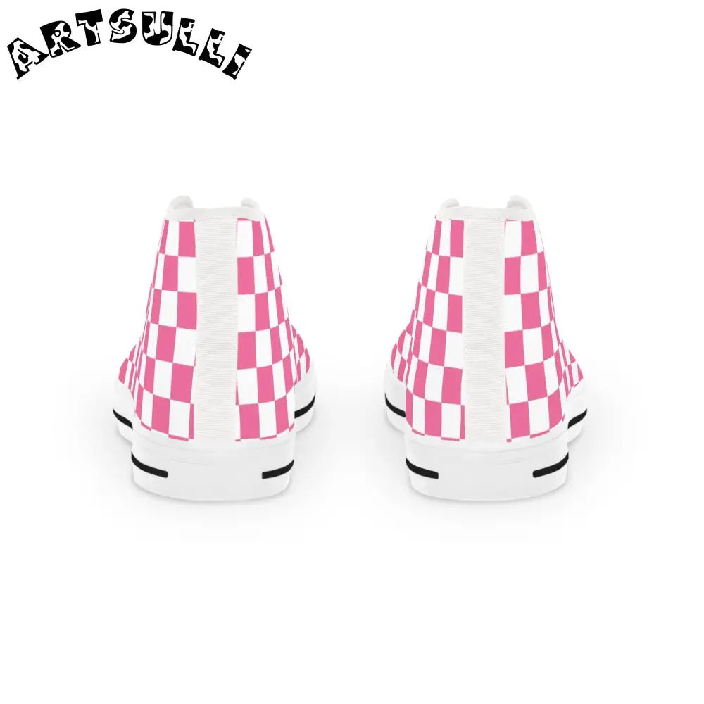 Pink and White Checkerboard High Top Sneakers, Artsulli - Art is Long, Life is Short, Shoes, , , , , , , 