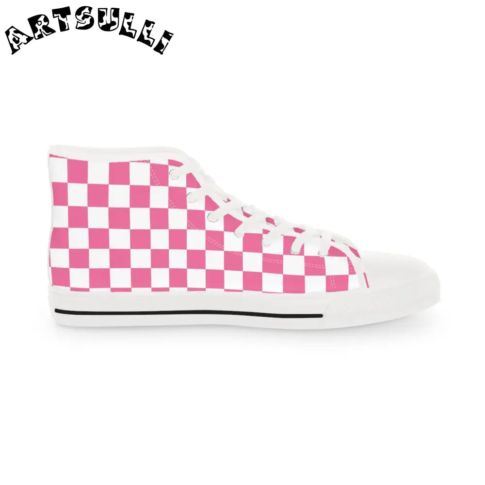 Pink and White Checkerboard High Top Sneakers, Artsulli - Art is Long, Life is Short, Shoes, , , , , , , 
