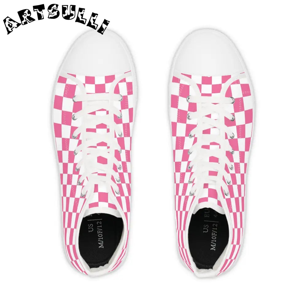 Pink and White Checkerboard High Top Sneakers, Artsulli - Art is Long, Life is Short, Shoes, , , , , , , 