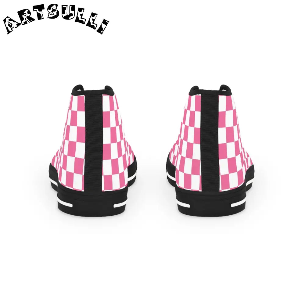 Pink and White Checkerboard High Top Sneakers, Artsulli - Art is Long, Life is Short, Shoes, , , , , , , 