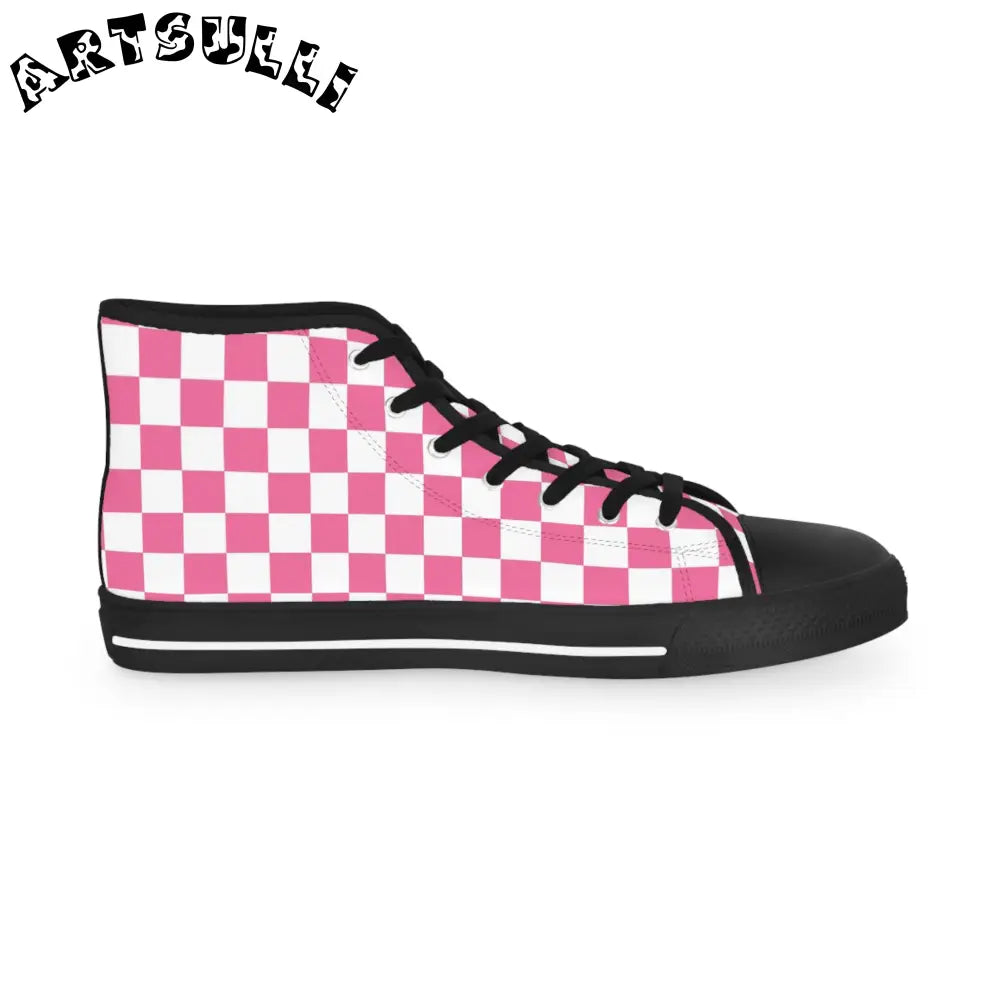 Pink and White Checkerboard High Top Sneakers, Artsulli - Art is Long, Life is Short, Shoes, , , , , , , 