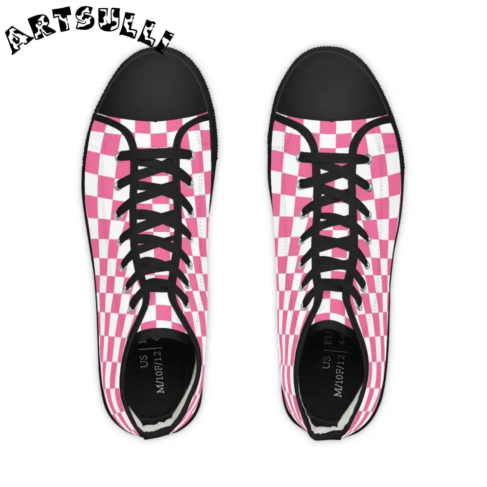 Pink and White Checkerboard High Top Sneakers, Artsulli - Art is Long, Life is Short, Shoes, , , , , , , 