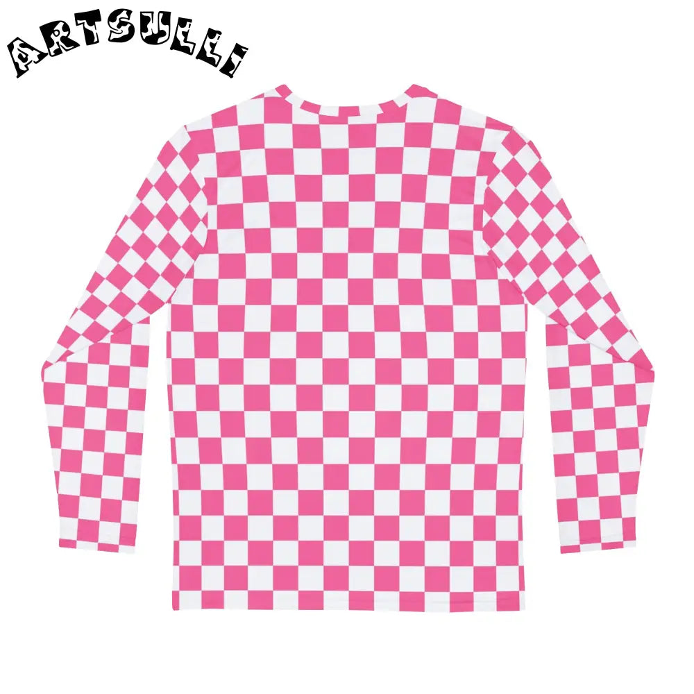 Pink and White Checkerboard Long-Sleeve Tee, Artsulli - Art is Long, Life is Short, All Over Prints, , , , , , , 