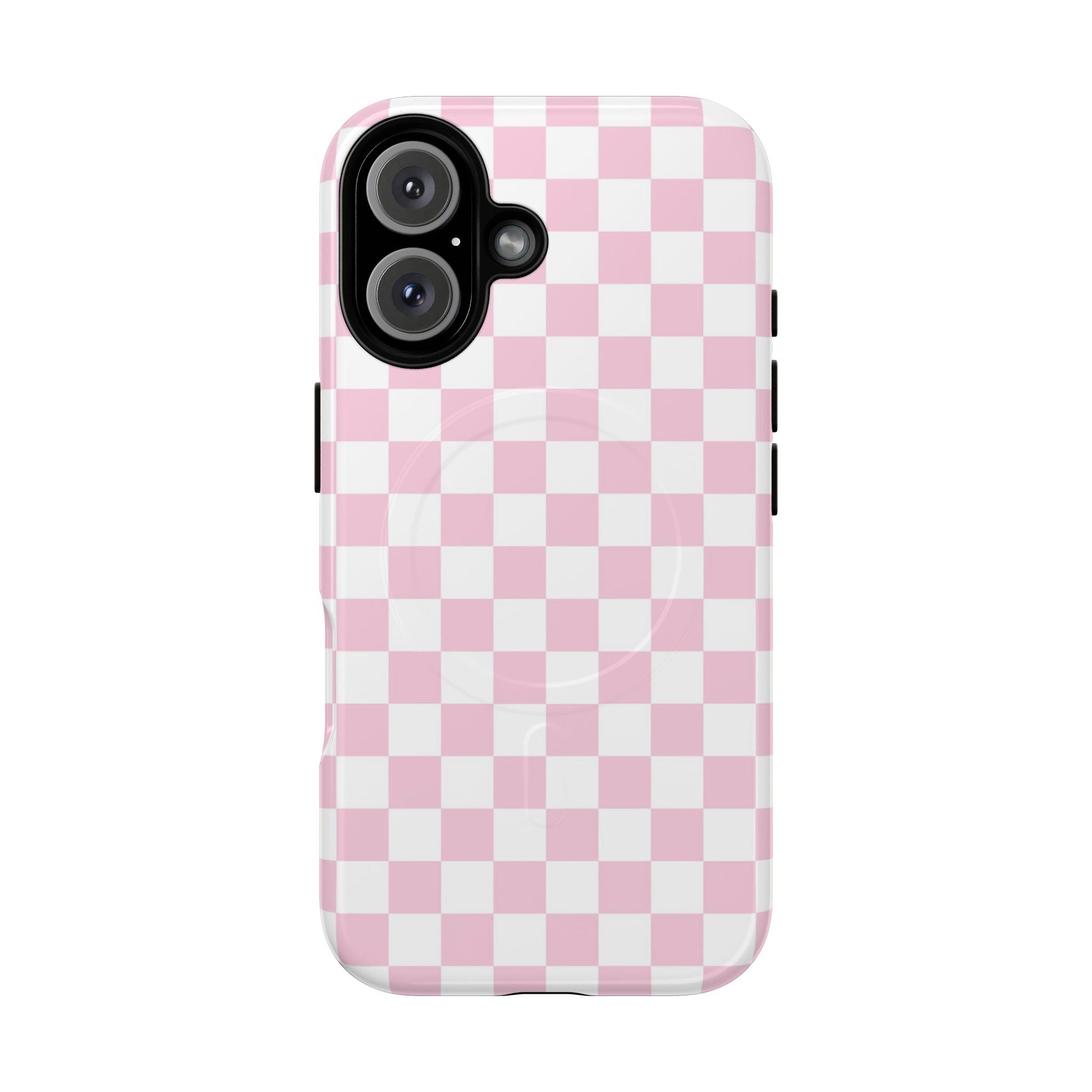 Pink and White Checkerboard MagSafe Case, Artsulli - Art is Long, Life is Short, Phone Case, Size, iPhone 16, Surface, Glossy, , , 44914023352232008651