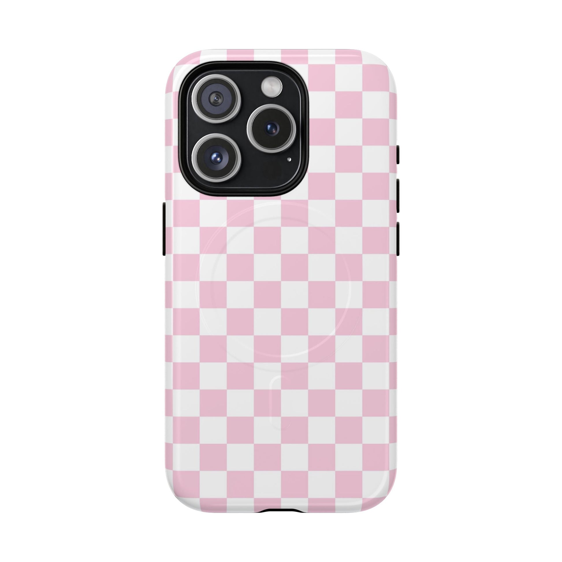 Pink and White Checkerboard MagSafe Case, Artsulli - Art is Long, Life is Short, Phone Case, Size, iPhone 15 Pro, Surface, Glossy, , , 14674306530957487093