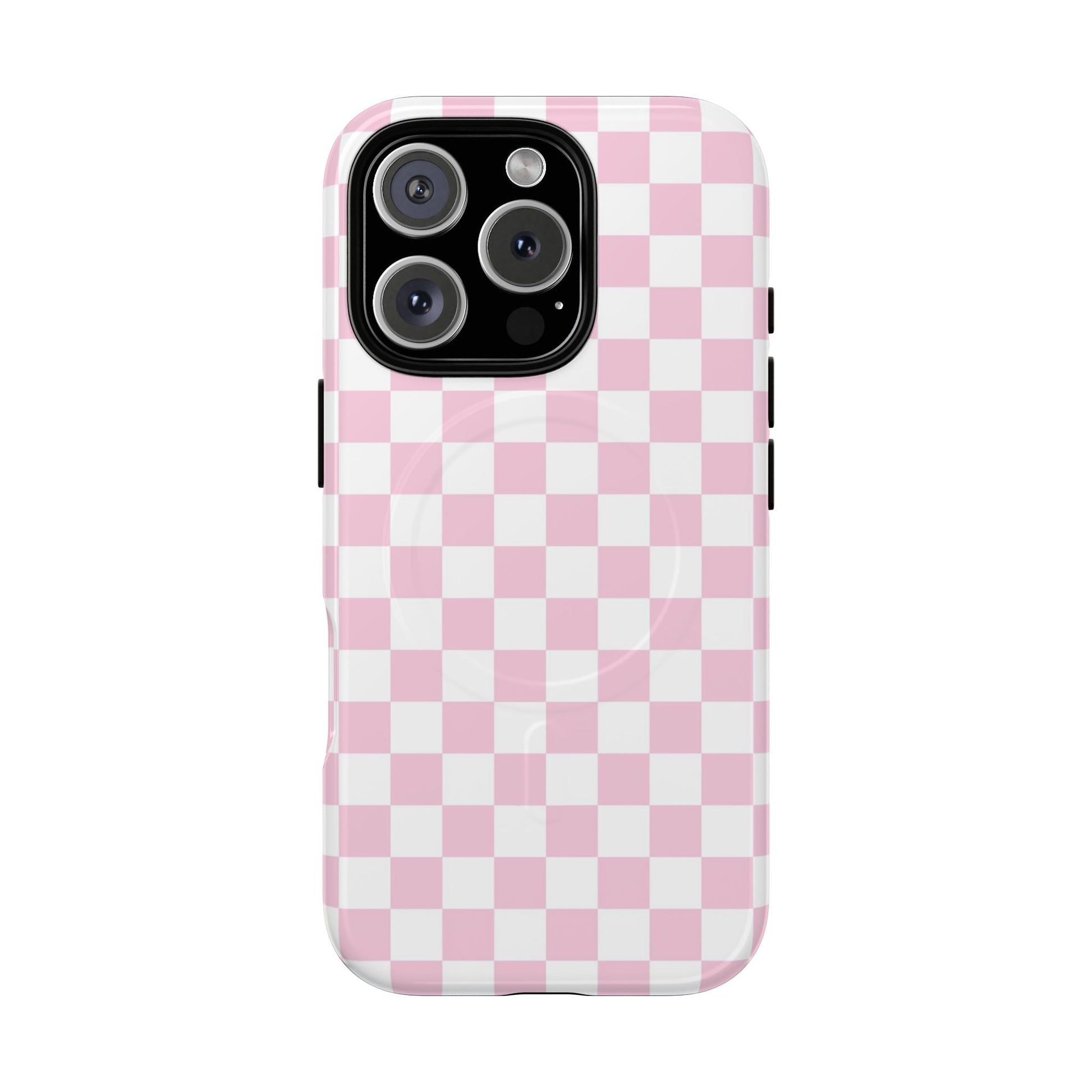 Pink and White Checkerboard MagSafe Case, Artsulli - Art is Long, Life is Short, Phone Case, Size, iPhone 16 Pro, Surface, Glossy, , , 16117749446307524019