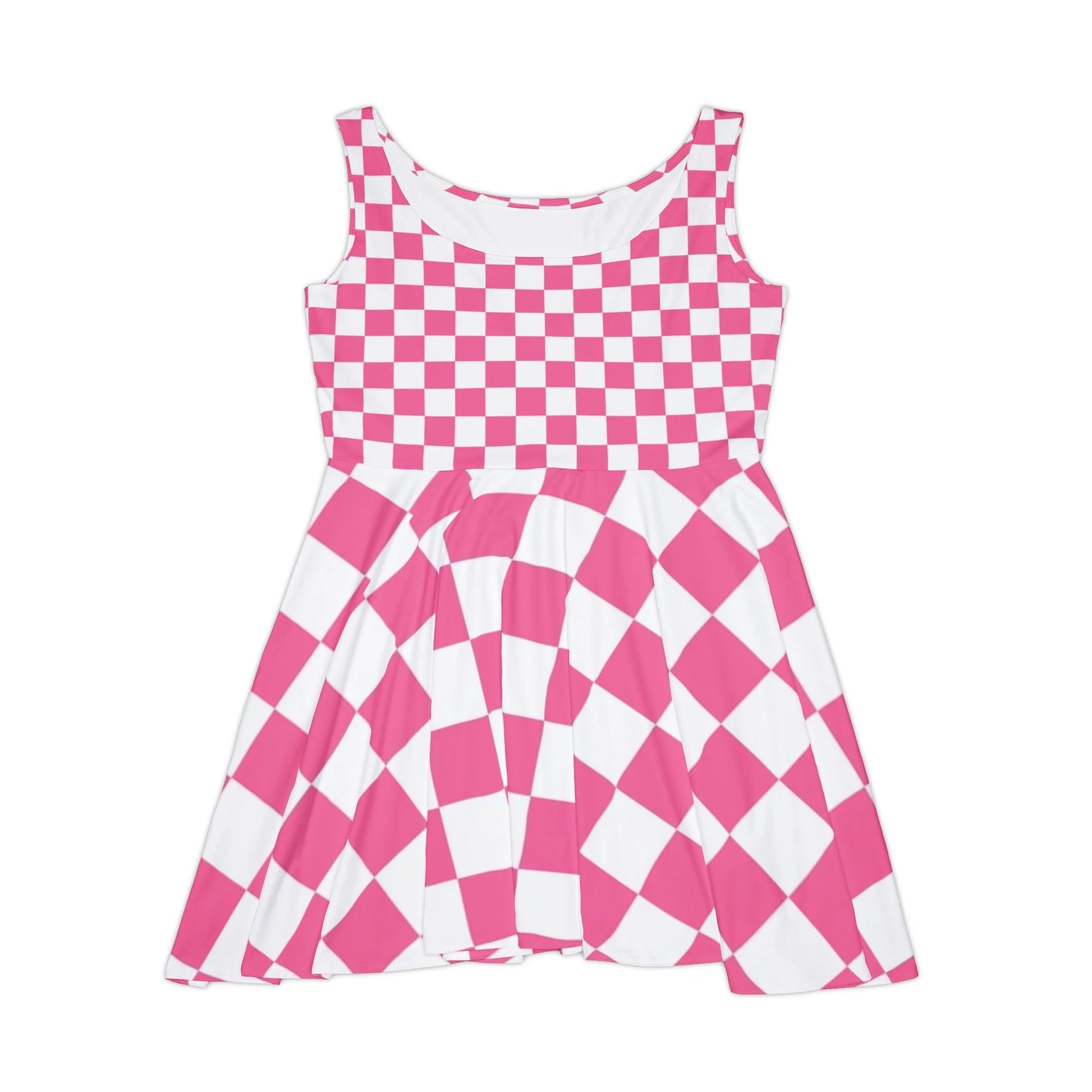 Pink and White Checkerboard Skater Dress, Artsulli - Art is Long, Life is Short, All Over Prints, Size, XS, , , , , 13495829677173168487