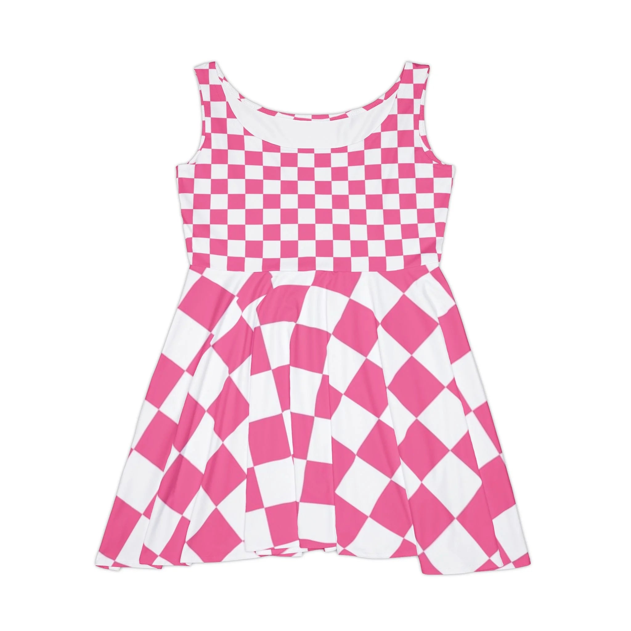 Pink and White Checkerboard Skater Dress, Artsulli - Art is Long, Life is Short, All Over Prints, Size, XS, , , , , 13495829677173168487