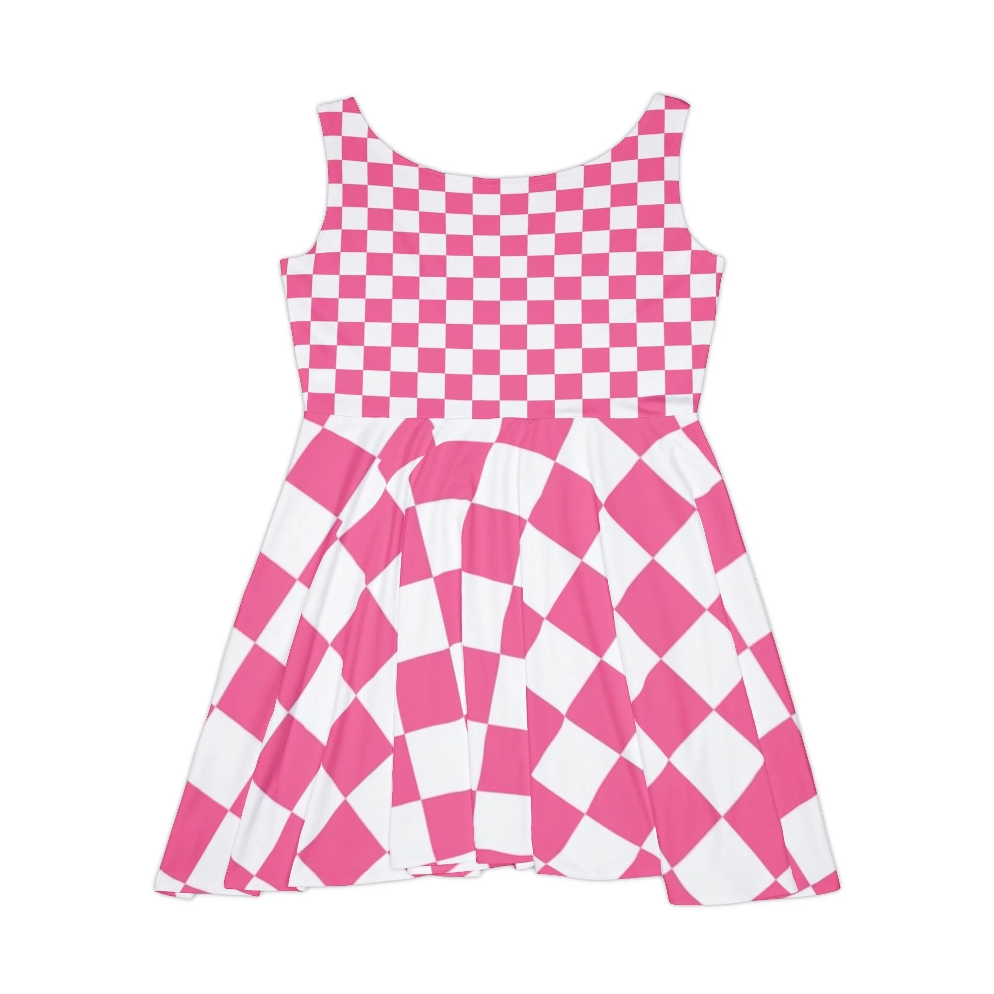 Pink and White Checkerboard Skater Dress, Artsulli - Art is Long, Life is Short, All Over Prints, , , , , , , 