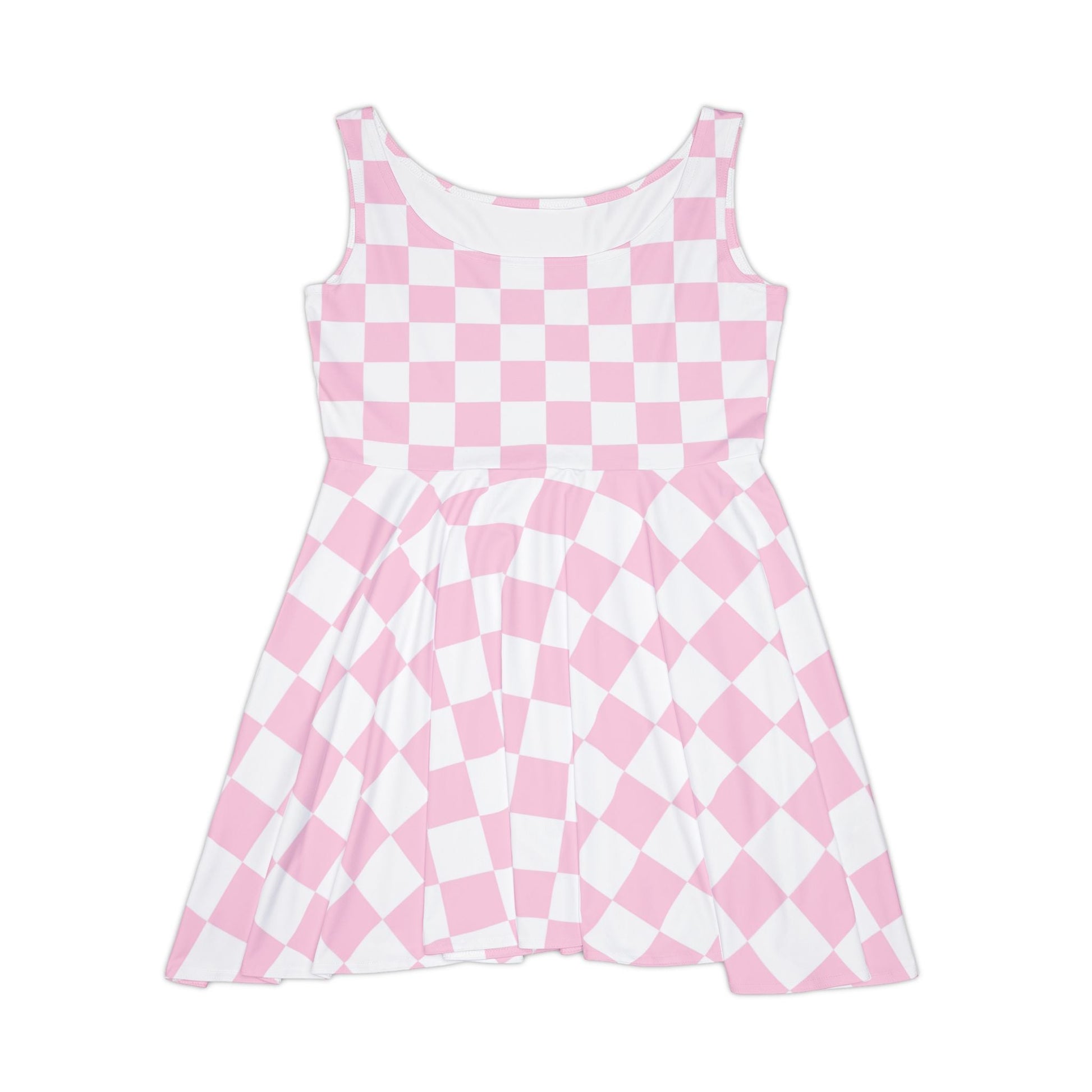 Pink and White Checkerboard Skater Dress, Artsulli - Art is Long, Life is Short, All Over Prints, Size, XS, , , , , 17697534362496643097